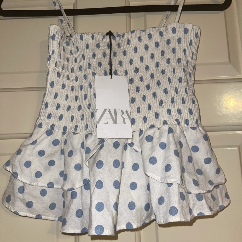Zara Polka Dot Ruched Peplum Top